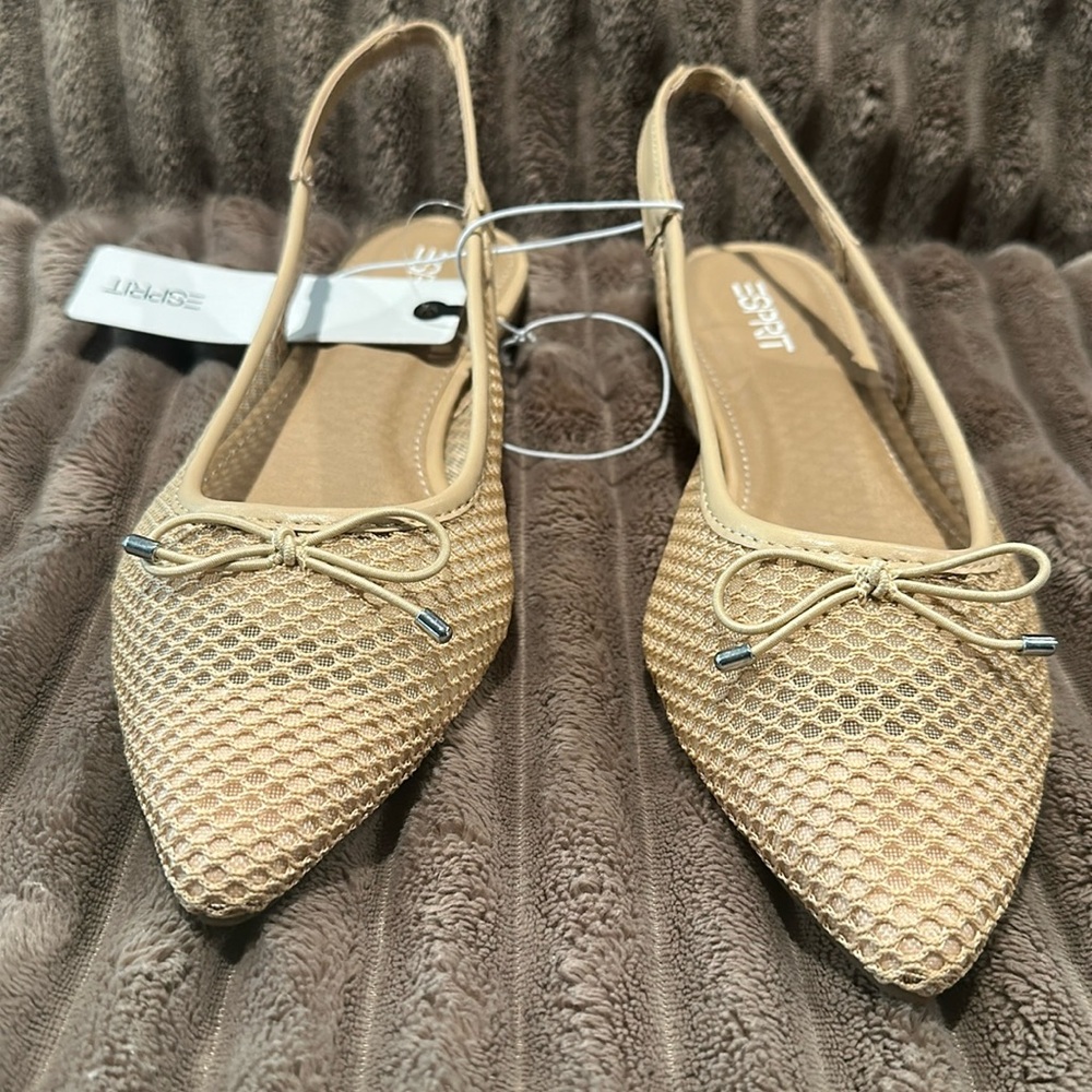 NWT Esprit Mesh Bow Front Slingbacks Flats. Casual and Stylish.